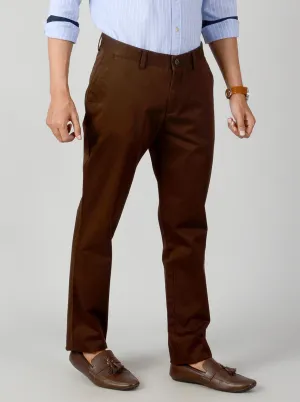 Dark Brown Self Textured Slim Fit Casual Trouser | JadeBlue